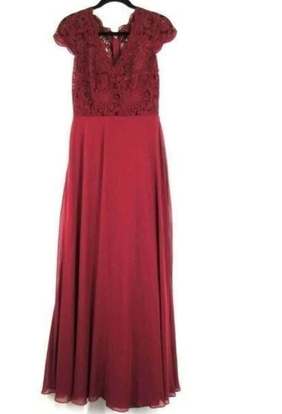 Js Collections Burgundy Wine size 8 formal maxi dress Lace cap sleeve